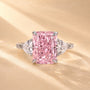 S925 5.0Ct Pink Stone Radiant Cut Three Stone Engagement Ring Anniversary Ring For Women