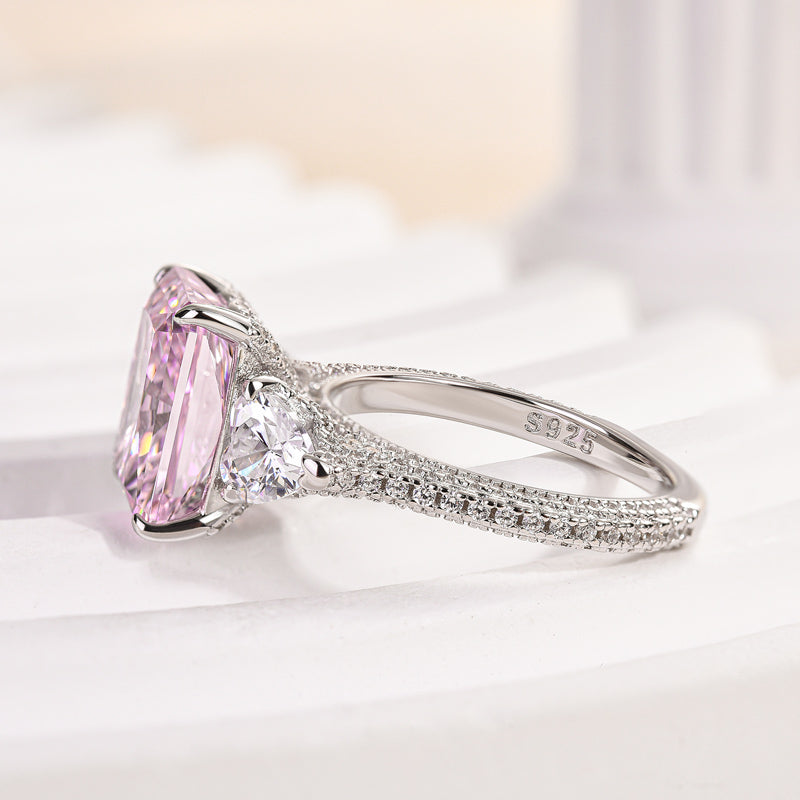 Louily Pink Stone Radiant Cut Three Stone Engagement Ring - louilyjewelry