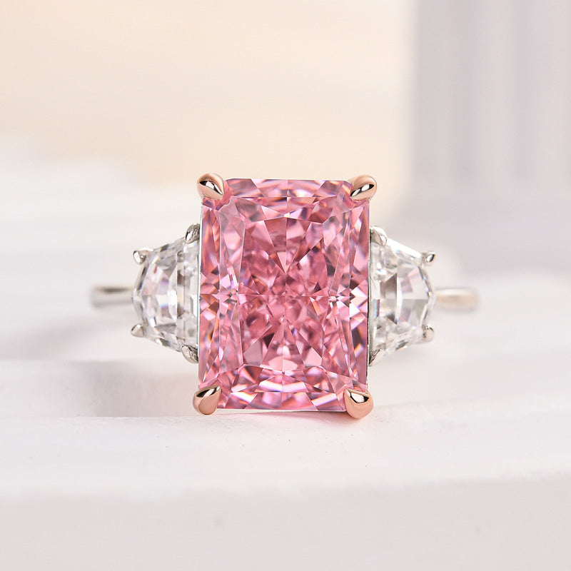 Louily Gorgeous Pink Stone Radiant Cut Three Stone Engagement Ring - louilyjewelry