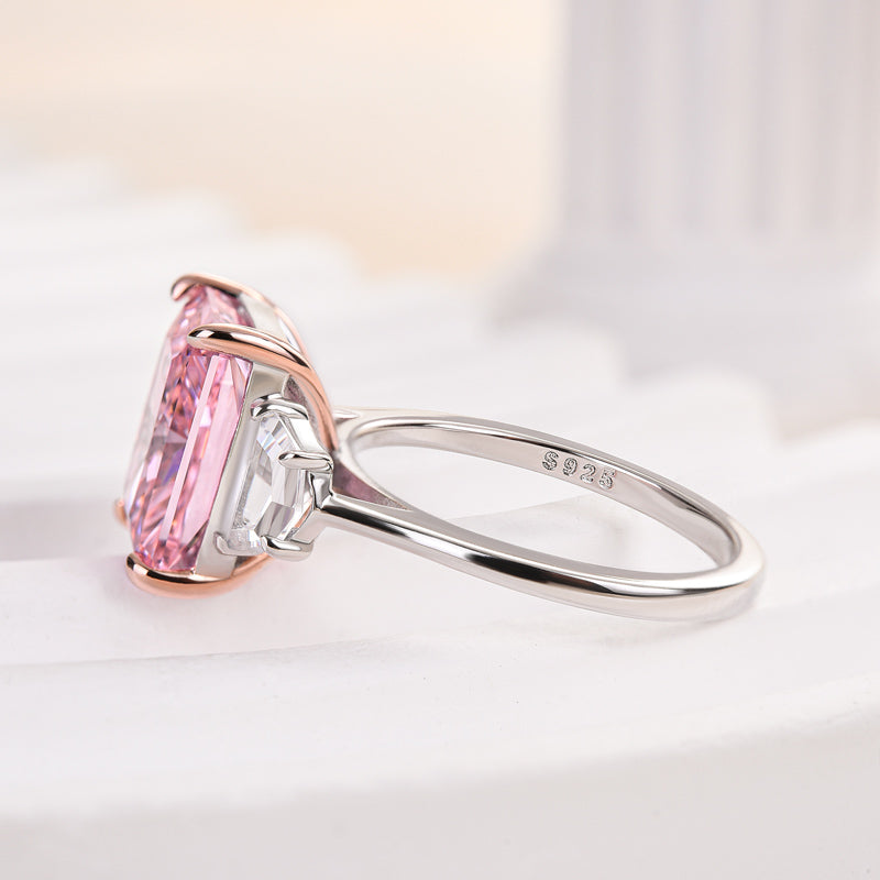 Louily Gorgeous Pink Stone Radiant Cut Three Stone Engagement Ring - louilyjewelry