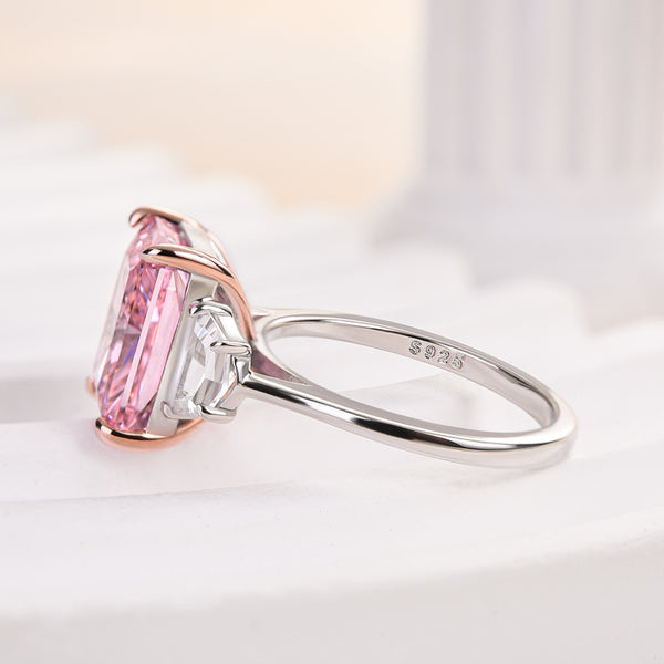 Louily Gorgeous Pink Stone Radiant Cut Three Stone Engagement Ring