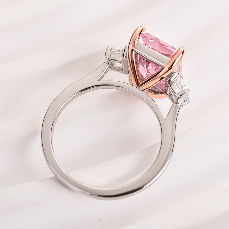 Louily Gorgeous Pink Stone Radiant Cut Three Stone Engagement Ring - louilyjewelry