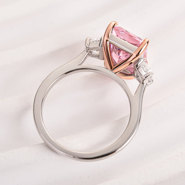 Louily Gorgeous Pink Stone Radiant Cut Three Stone Engagement Ring