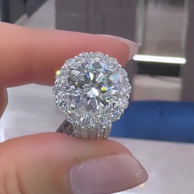 Louily Unique Halo Design Round Cut Engagement Ring In Sterling Silver - louilyjewelry