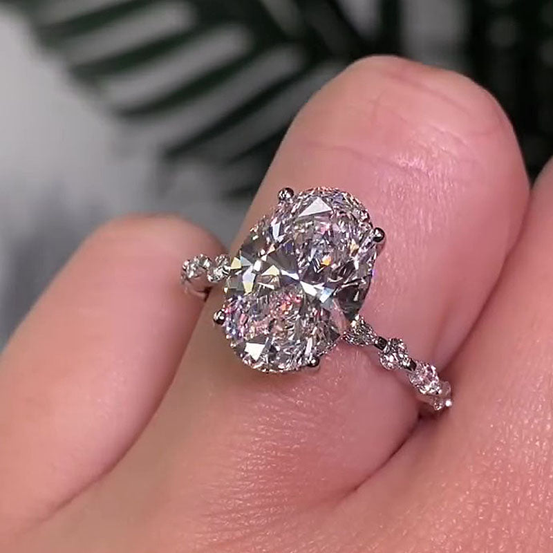 Louily Unique Oval Cut Engagement Ring In Sterling Silver - louilyjewelry