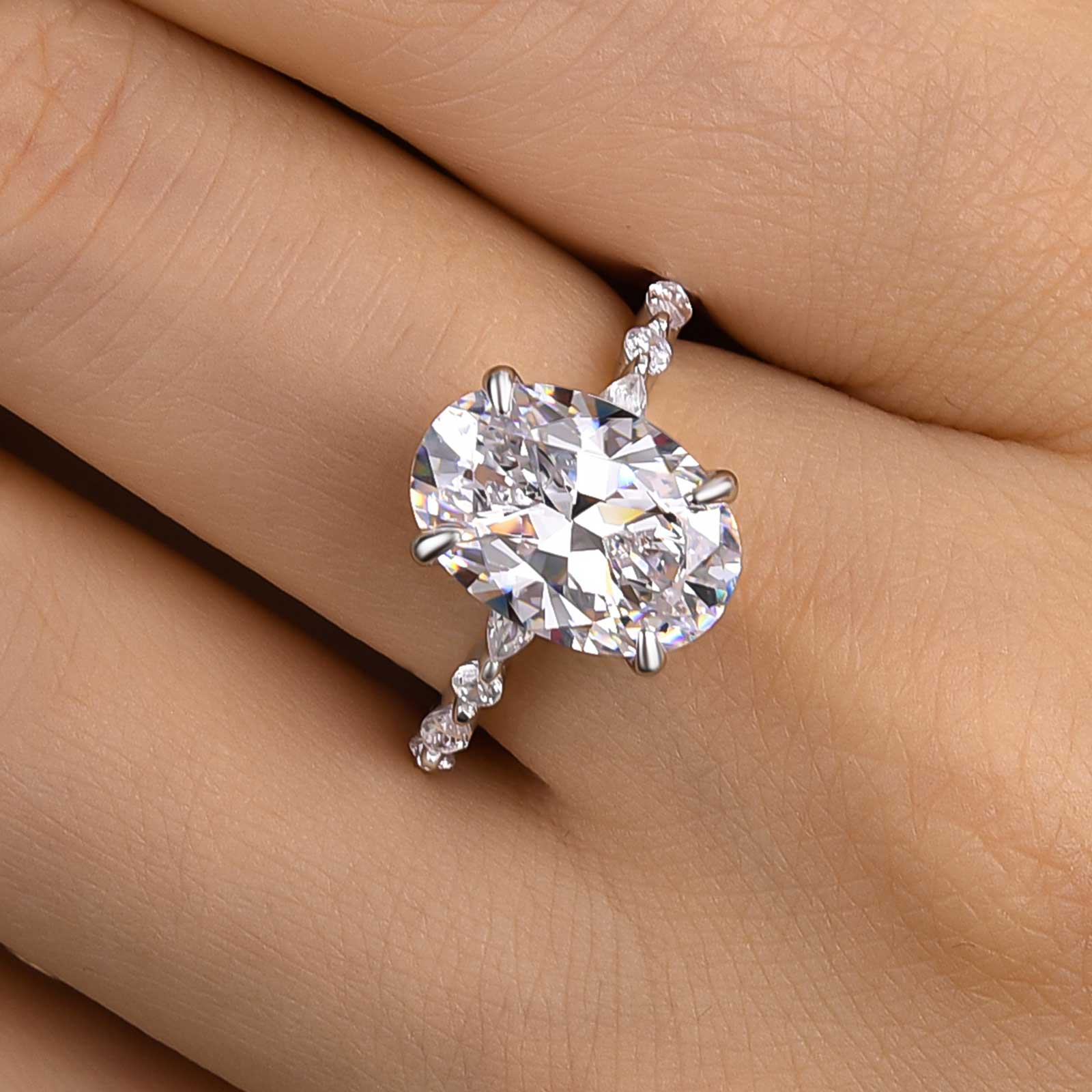 Louily Unique Oval Cut Engagement Ring In Sterling Silver - louilyjewelry