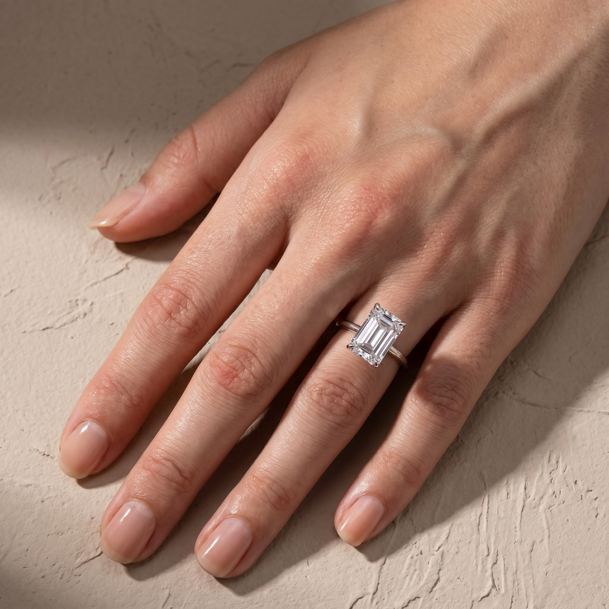 S925 5.0Ct Emerald Cut Engagement Ring Stackable Travel Ring For Women