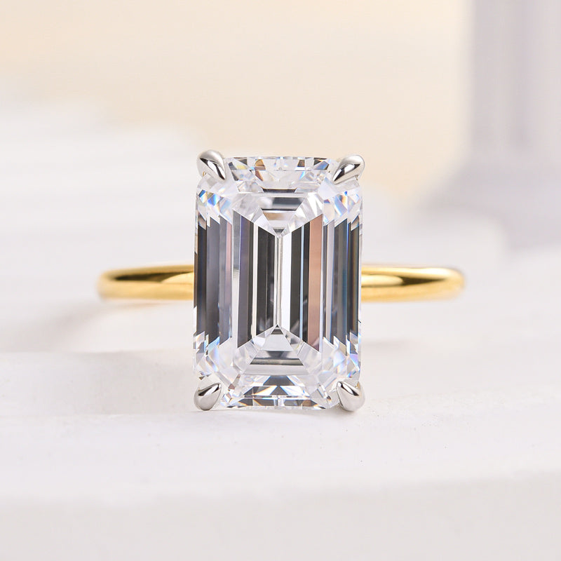 Louily Two-Tone Emerald Cut Engagement Ring - louilyjewelry