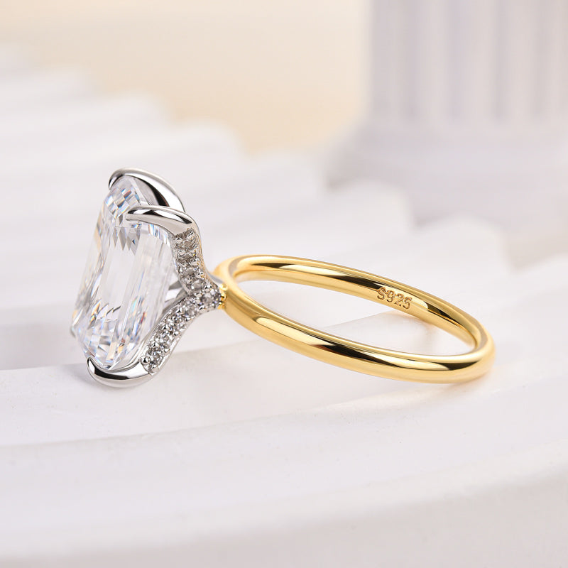 Louily Two-Tone Emerald Cut Engagement Ring - louilyjewelry