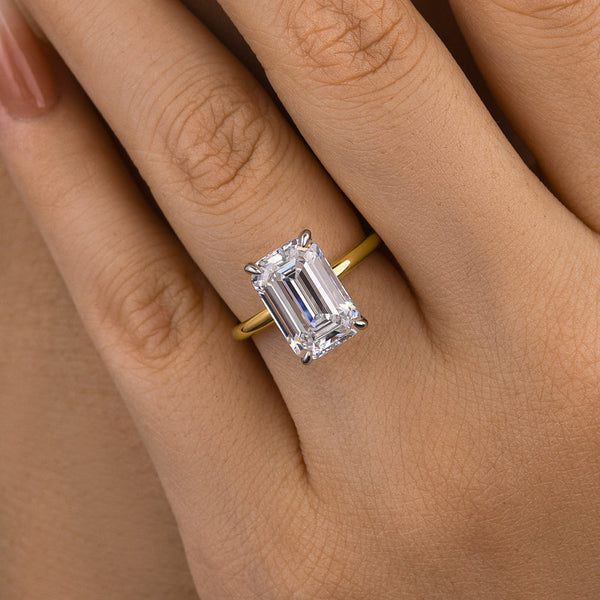 Louily Two-Tone Emerald Cut Engagement Ring