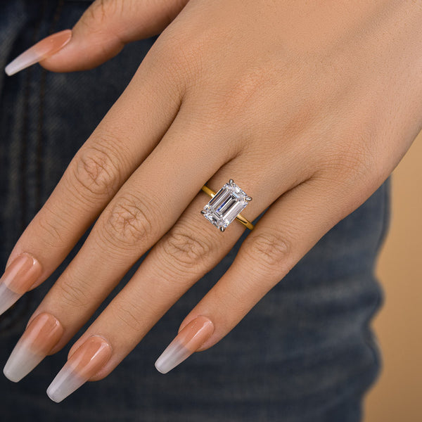 Louily Two-Tone Emerald Cut Engagement Ring