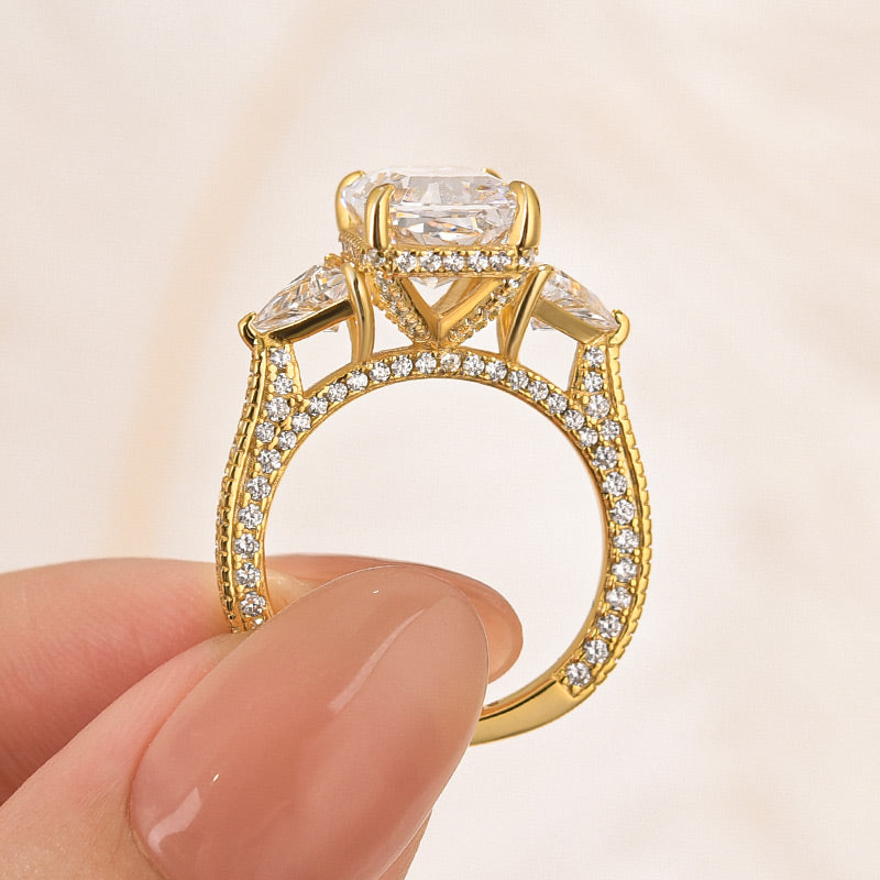 5.0 Carat Radiant Cut Three Stone Engagement Ring With Hidden Halo