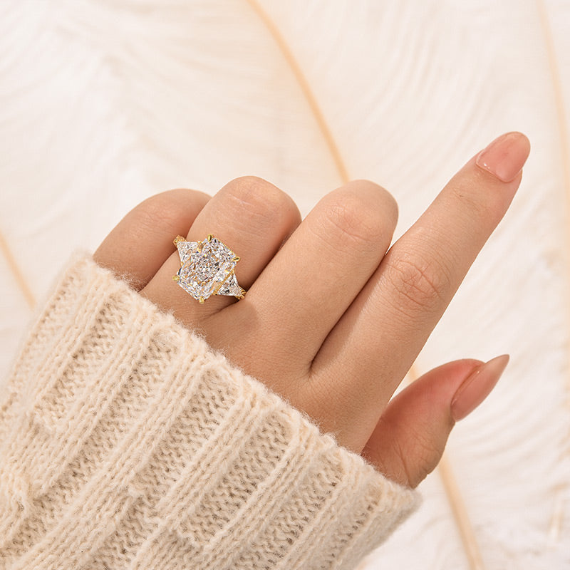 5.0 Carat Radiant Cut Three Stone Engagement Ring With Hidden Halo