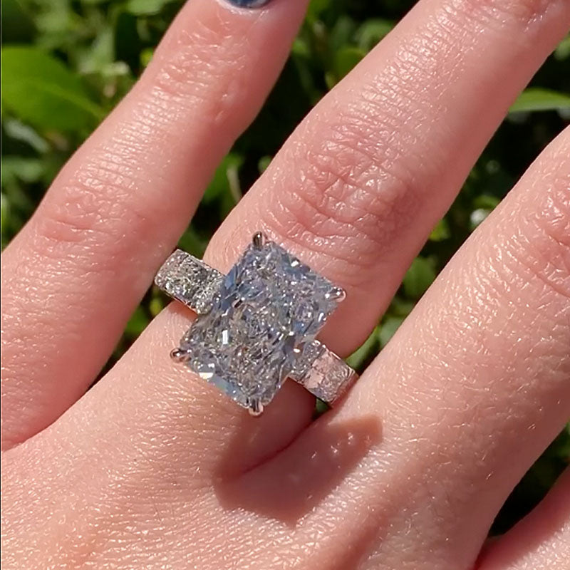 Louily Luxury Radiant Cut Engagement Ring For Women In Sterling Silver - louilyjewelry