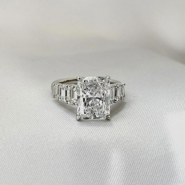 Louily Luxurious Radiant Cut Engagement Ring In Sterling Silver