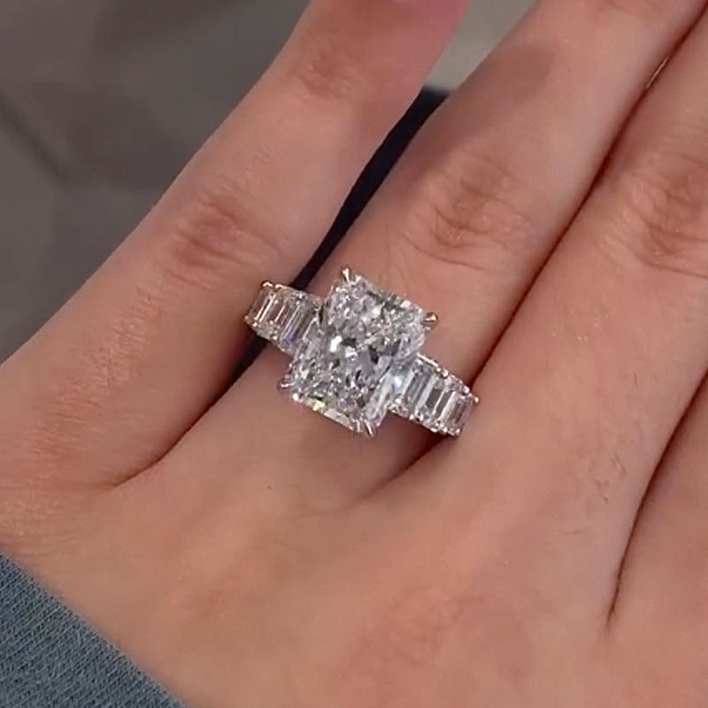 Louily Luxurious Radiant Cut Engagement Ring In Sterling Silver - louilyjewelry