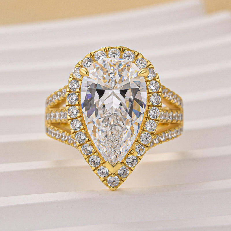 Louily Vintage Split Shank Halo Pear Cut Engagement Ring In Sterling Silver