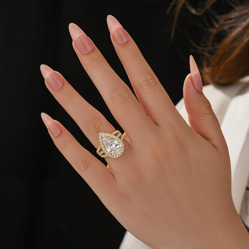 Louily Vintage Split Shank Halo Pear Cut Engagement Ring In Sterling Silver