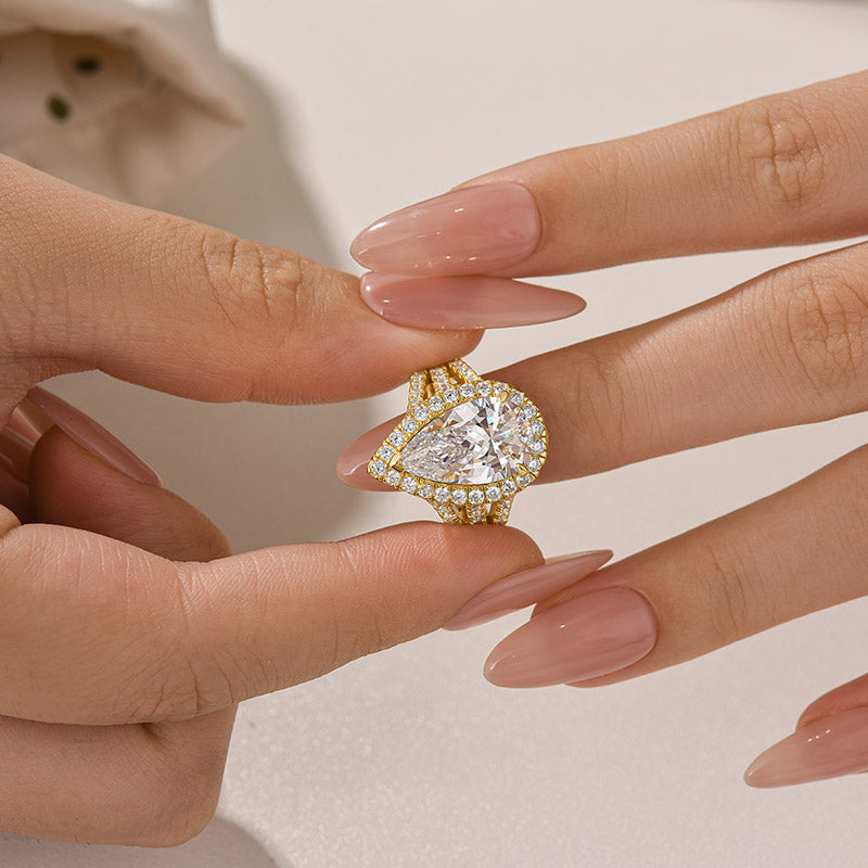 Louily Vintage Split Shank Halo Pear Cut Engagement Ring In Sterling Silver