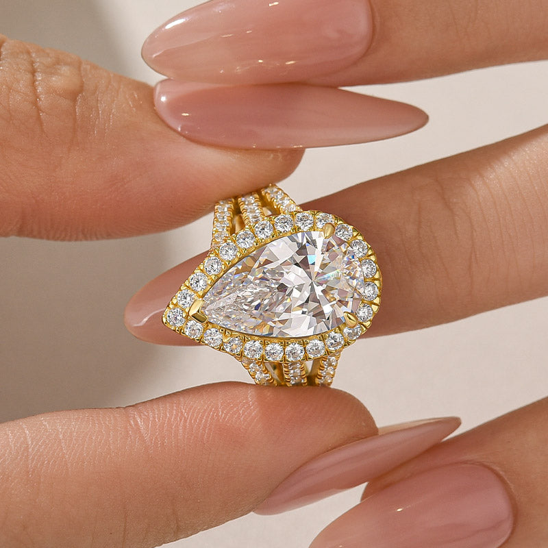 Louily Vintage Split Shank Halo Pear Cut Engagement Ring In Sterling Silver