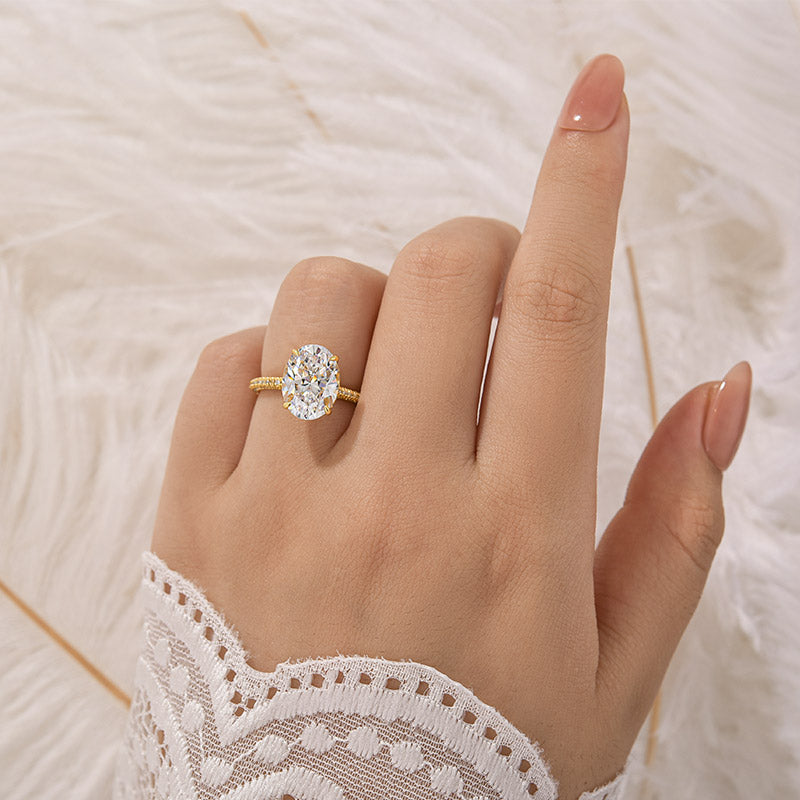 Classic 4.25Ct Oval Cut Engagement Ring With Hidden Halo In Sterling Silver