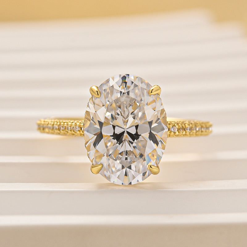 Classic 4.25Ct Oval Cut Engagement Ring With Hidden Halo In Sterling Silver