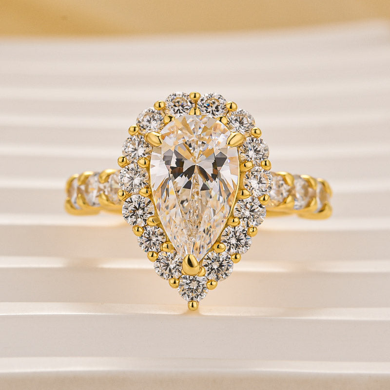 Louily Classic Halo Pear Cut Engagement Ring In Sterling Silver