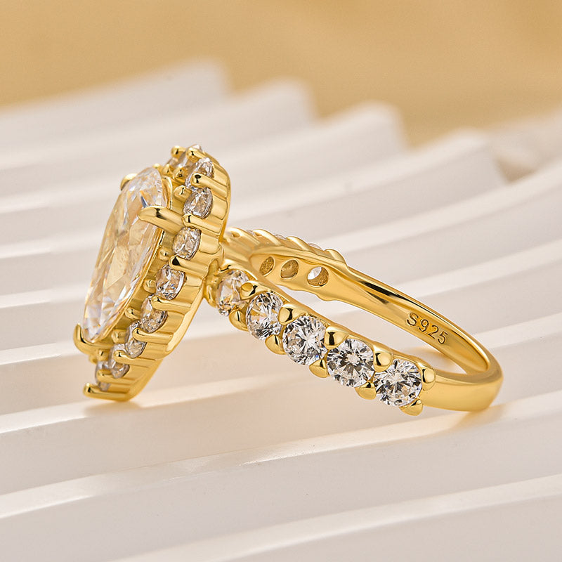 Louily Classic Halo Pear Cut Engagement Ring In Sterling Silver