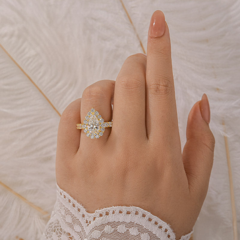 Louily Classic Halo Pear Cut Engagement Ring In Sterling Silver