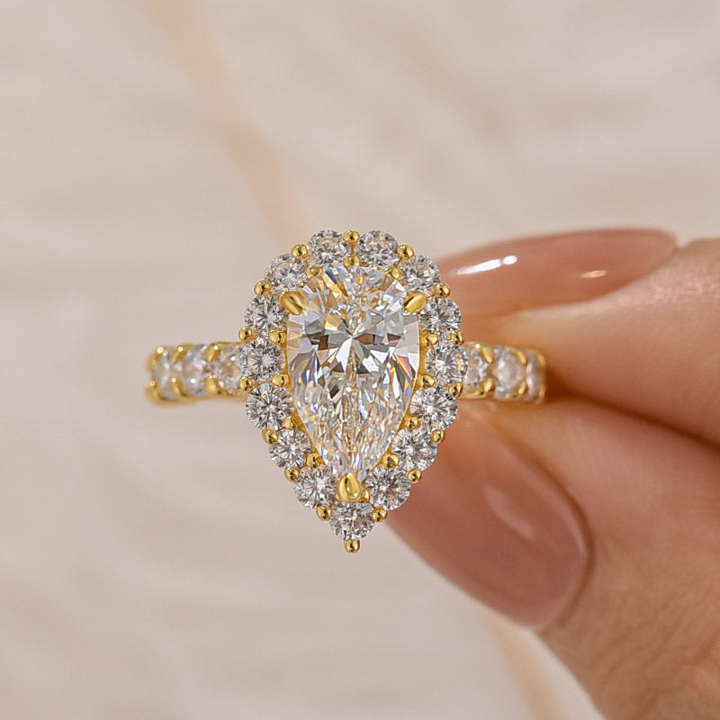Louily Classic Halo Pear Cut Engagement Ring In Sterling Silver