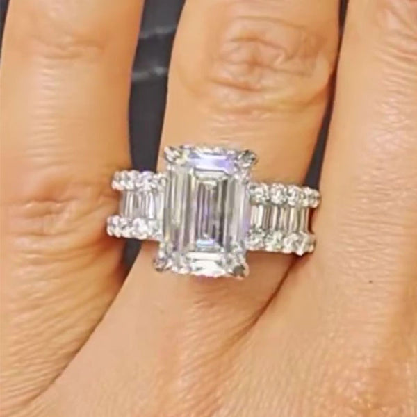 Louily Glittering Emerald Cut Engagement Ring