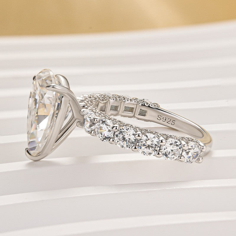 Moissanite 4.0Ct Pear Cut Engagement Ring Travel Ring In Sterling Silver
