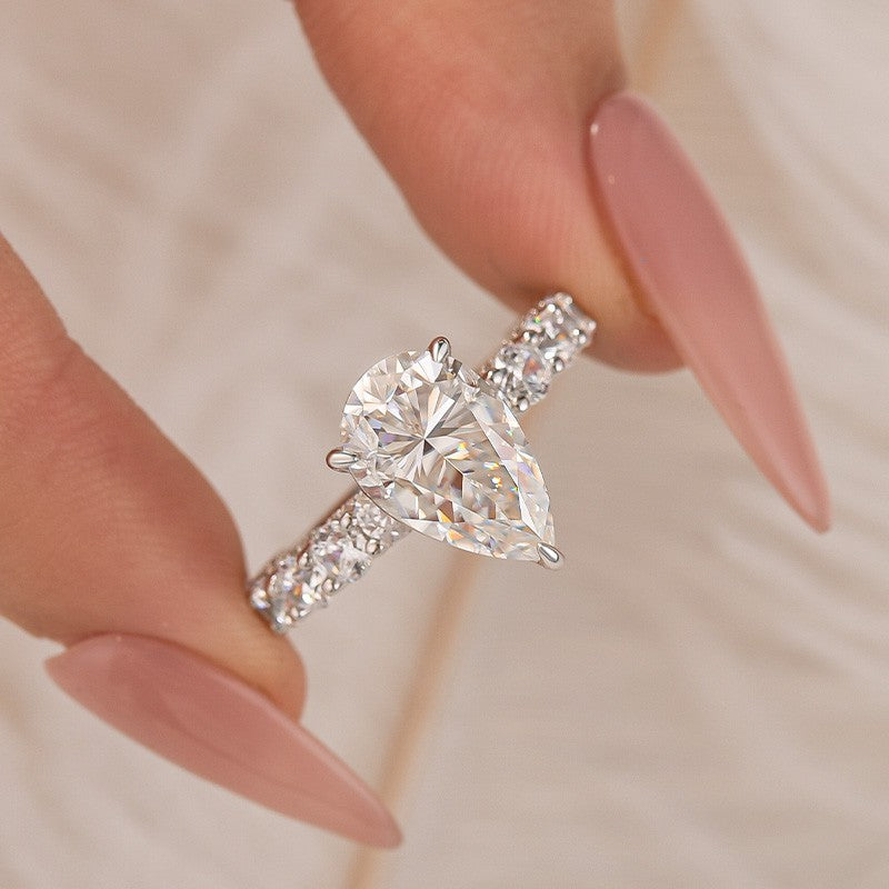 Moissanite 4.0Ct Pear Cut Engagement Ring Travel Ring In Sterling Silver