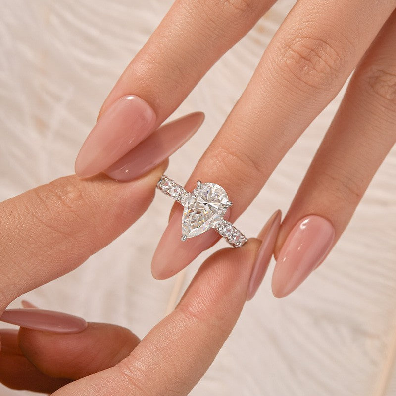 Moissanite 4.0Ct Pear Cut Engagement Ring Travel Ring In Sterling Silver