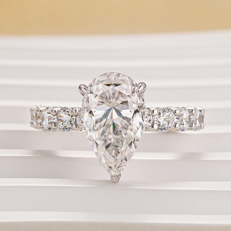 Moissanite 4.0Ct Pear Cut Engagement Ring Travel Ring In Sterling Silver