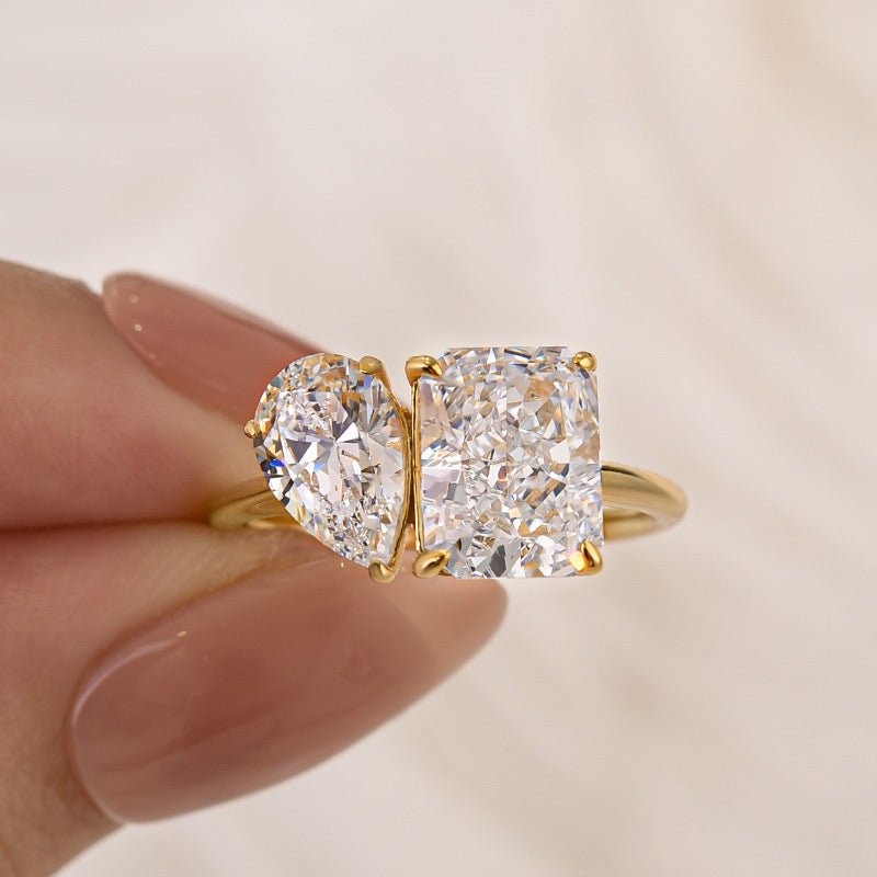 Toi et Moi Radiant & Pear Cut Engagement Ring In Sterling Silver