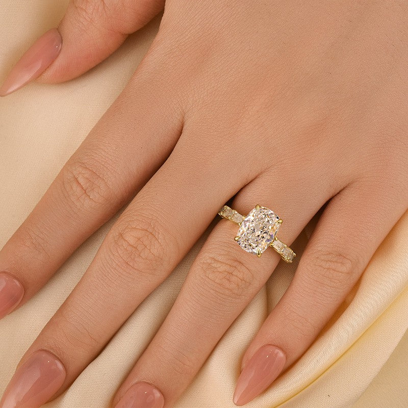 Stunning 4.0Ct Cushion Cut Yellow Gold Engagement Ring In Sterling Silver - louilyjewelry