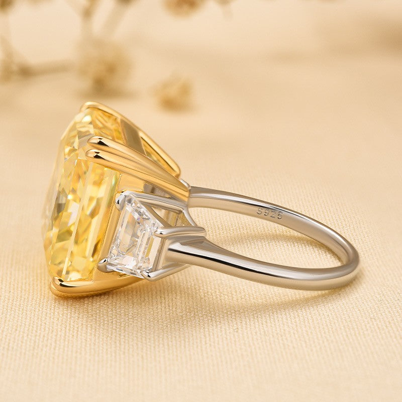 Luxurious Yellow Stone Radiant Cut Three Stone Engagement Ring In Sterling Silver - louilyjewelry