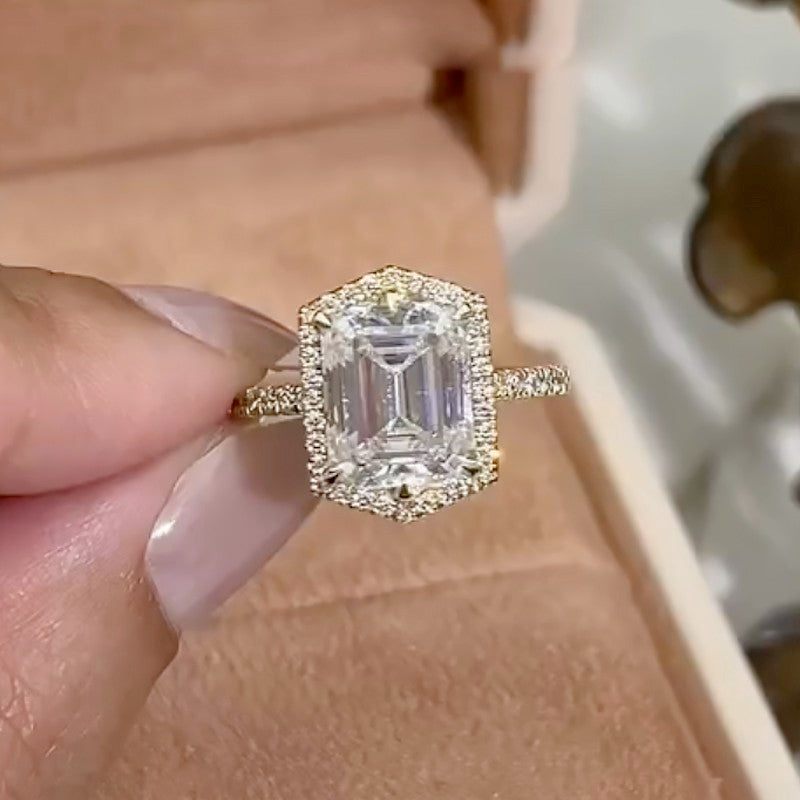 4.0Ct Emerald Cut Halo Engagement Ring Travel Rings In Sterling Silver
