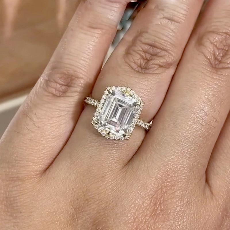 4.0Ct Emerald Cut Halo Engagement Ring Travel Rings In Sterling Silver