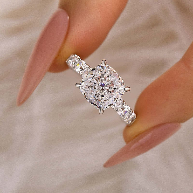 Classic 3.5Ct Cushion Cut Engagement Ring Travel Ring In Sterling Silver