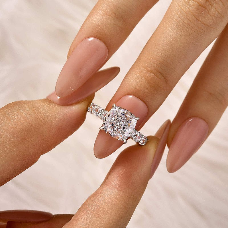 Classic 3.5Ct Cushion Cut Engagement Ring Travel Ring In Sterling Silver