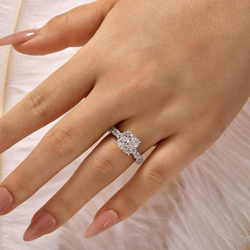 Classic 3.5Ct Cushion Cut Engagement Ring Travel Ring In Sterling Silver