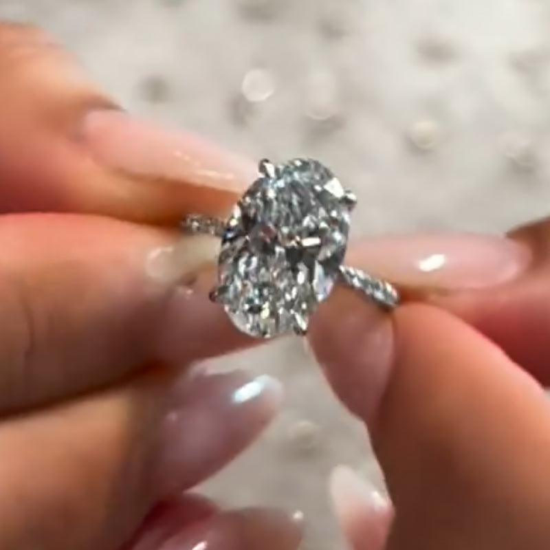 6.0Ct Oval Cut Hidden Halo Engagement Ring In Sterling Silver