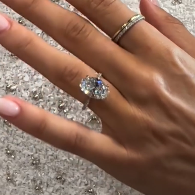 6.0Ct Oval Cut Hidden Halo Engagement Ring In Sterling Silver