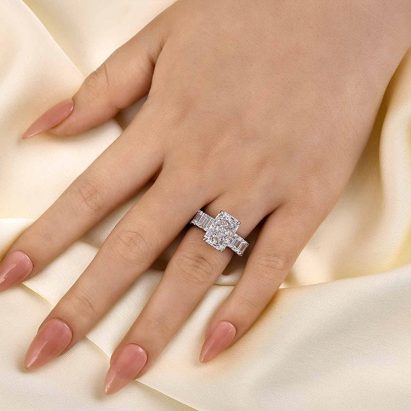 Luxurious 5.0 Carat Radiant Cut Engagement Ring With Emerald Cut Band - louilyjewelry