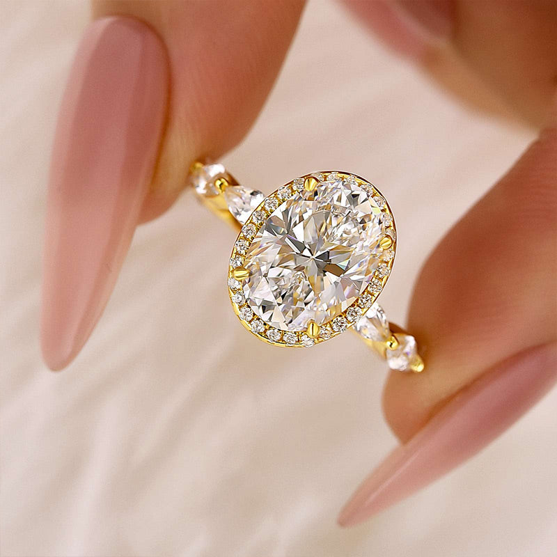 3.0Ct Halo Oval Cut Yellow Gold Promise Ring Engagement Ring For Her