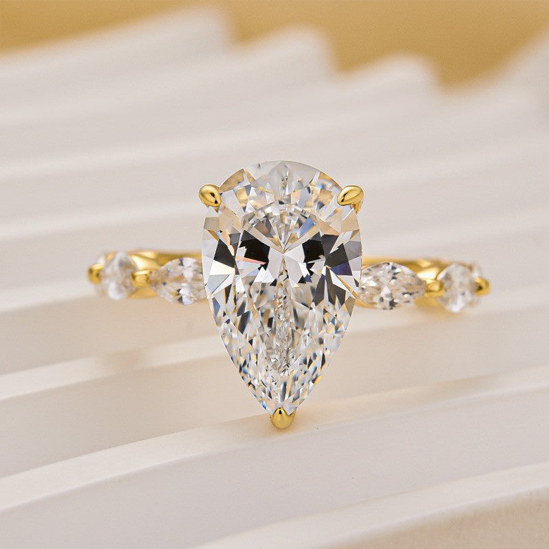 4.0Ct Pear Cut Vintage Engagement Ring Travel Ring In Sterling Silver