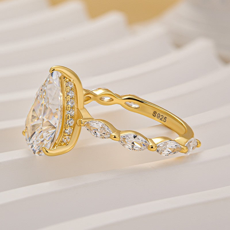 4.0Ct Pear Cut Vintage Engagement Ring Travel Ring In Sterling Silver