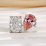 Toi et Moi Pink White Stone Radiant Cut Pear Cut Engagement Ring Travel Ring For Women - louilyjewelry